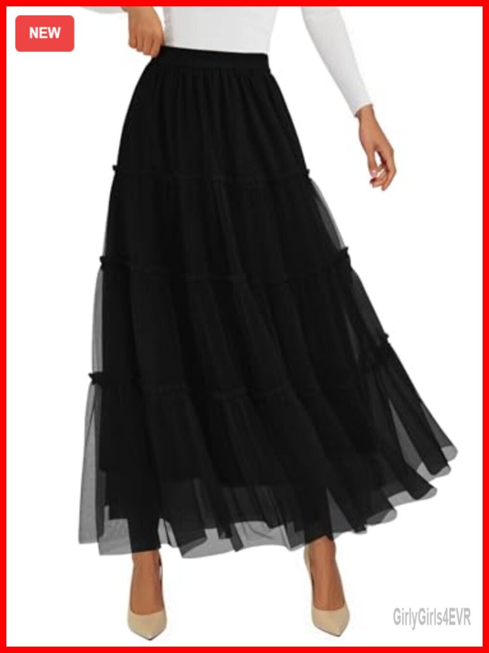 Women's Fall Tulle Tiered Long Maxi Skirt High Waist A-Line Layered